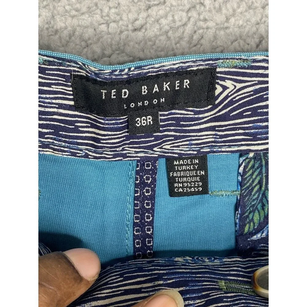 Ted Baker Mens Chino Shorts Blue Flat Front Pockets 100% Cotton Twill Zip 36 New